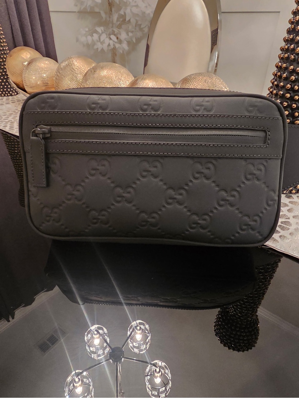 New Gucci Men's Black GG Embossed Belt Bag